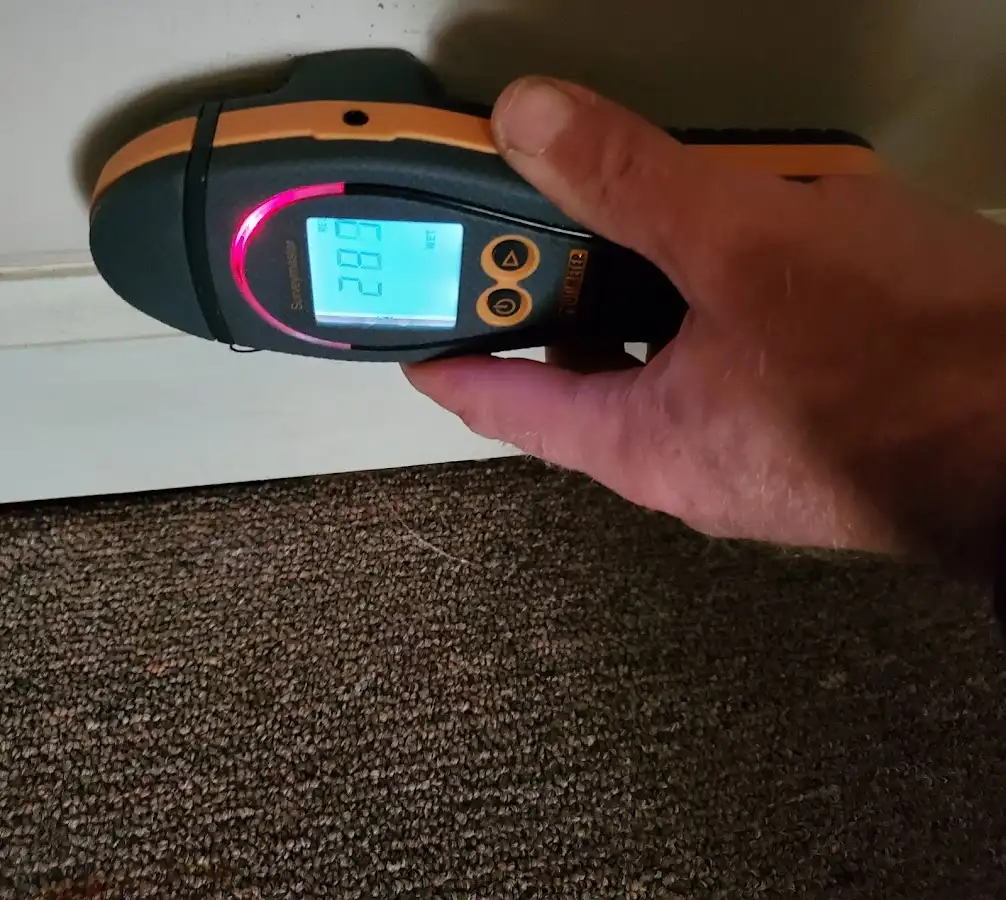 Moisture detection at baseboard during Burst Pipe Cleanup in Solebury